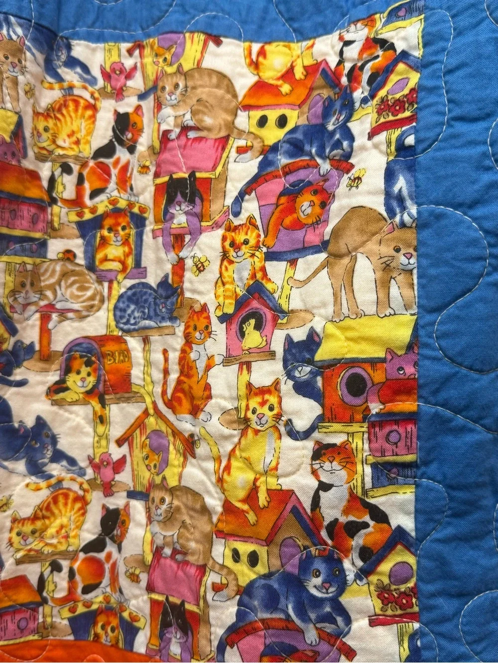 Handmade Yellow and Blue Patchwork Lap Quilt - Vibrant Home Bedding